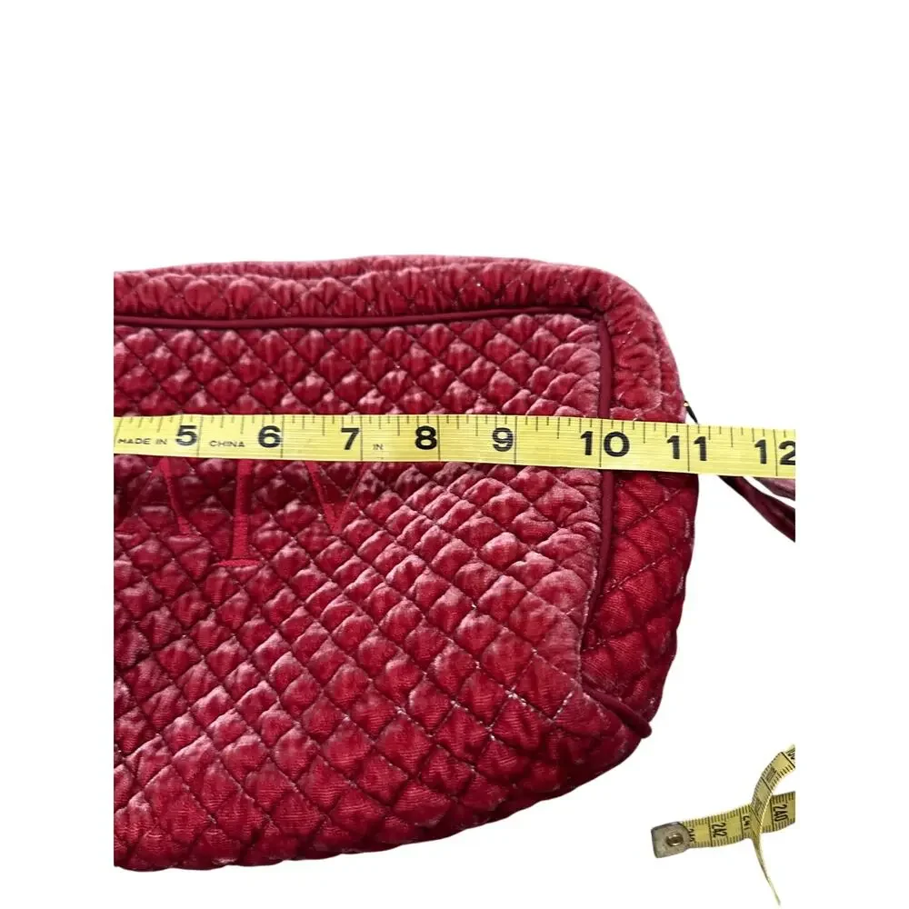 NWOT Pottery Barn Luxe Diamond Quilted Red Velvet Travel Toiletry Pouch Set